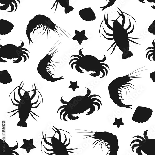 Vector seamless pattern with the image of a crawfish  crabs and shrimp