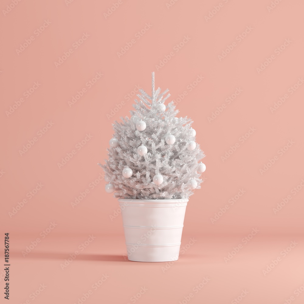 White Christmas plant on Pink background. minimal idea concept.