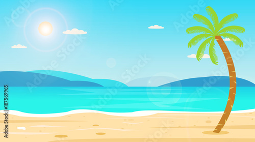 Tropical Beach Travel Holiday Vacation Leisure Nature Concept illustration.Beautiful seascape  and sky background.Travel concept.
