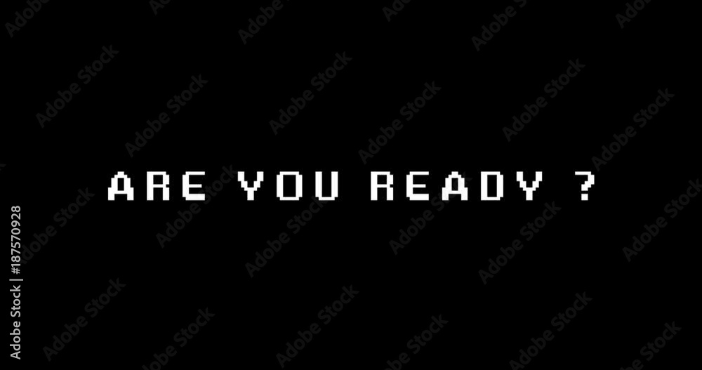 vintage are you ready text title game on tv screen noise black background, with multi glitch effect, old technology computer entertainment gaming concept