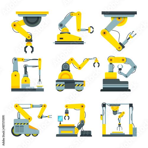 Industrial mechanical hands. Vector pictures in cartoon style