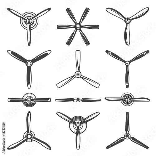 Screws and propellers in monochrome style. Vector pictures