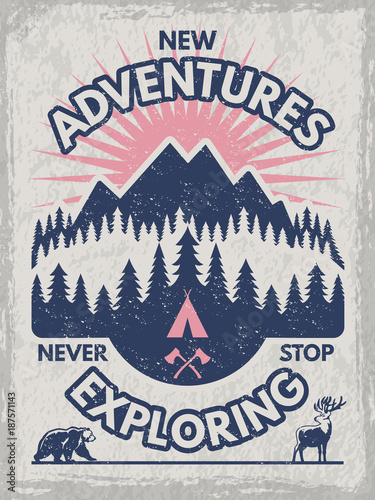 Retro poster for club of travelers. Wildlife illustrations. Vector design template with place for your text