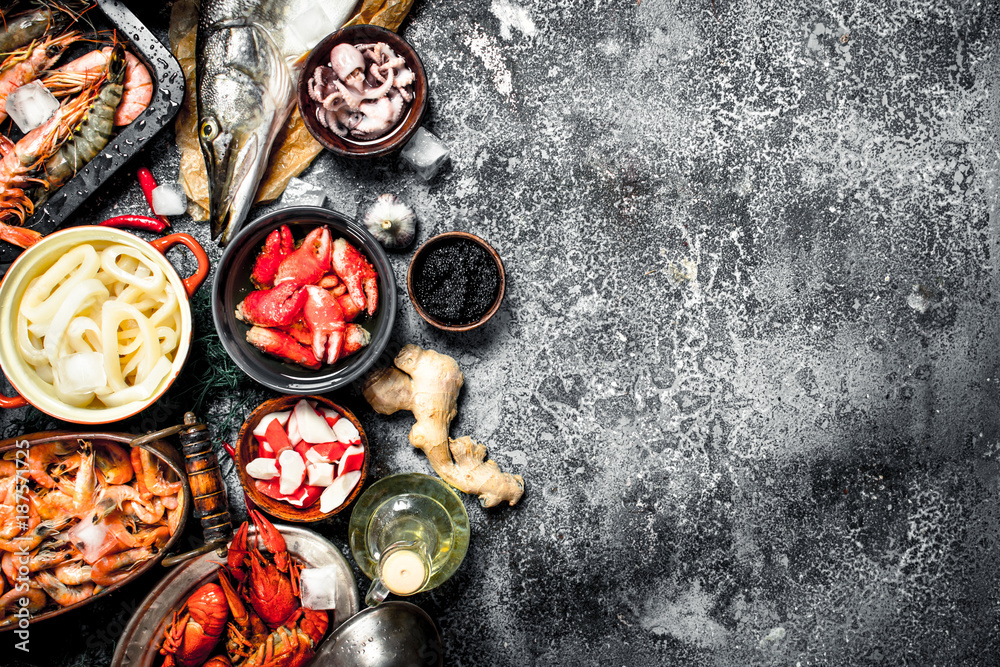 Different fresh seafood. Different fresh seafood.
