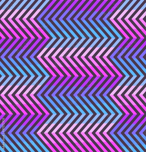 Abstract zigzag seamless pattern in blue, pink and violet colors. Fashion purple crankle texture with colorful zigzags for youth textile, wrapping paper, cover, banner, background, fabric print