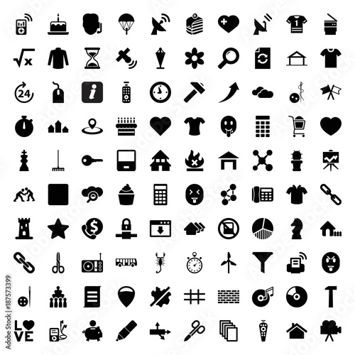 Button icons. set of 100 editable filled button icons