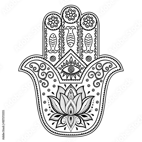 Vector hamsa hand drawn symbol. Decorative pattern in oriental style for the interior decoration and drawings with henna. The ancient symbol of the " Hand of Fatima ".
