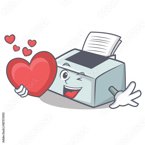 With heart printer mascot cartoon style