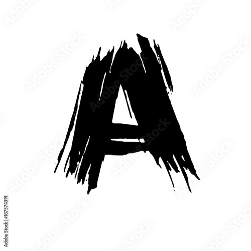 Letter A. Handwritten by dry brush. Rough strokes font. Vector illustration. Grunge style elegant alphabet.