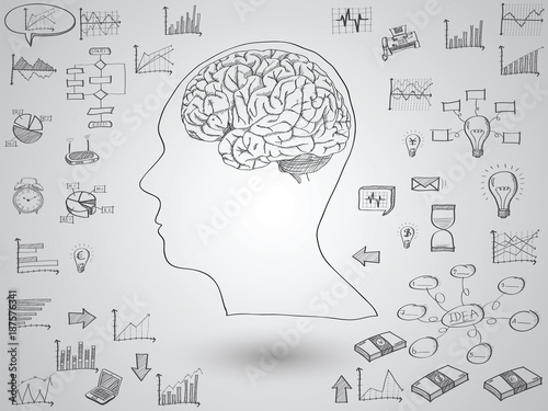 Brain concept with creative doodle graph and chart, Vector Illustration EPS 10.
