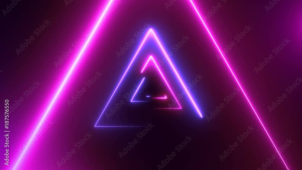 Abstract background with neon triangles. Seamless loop