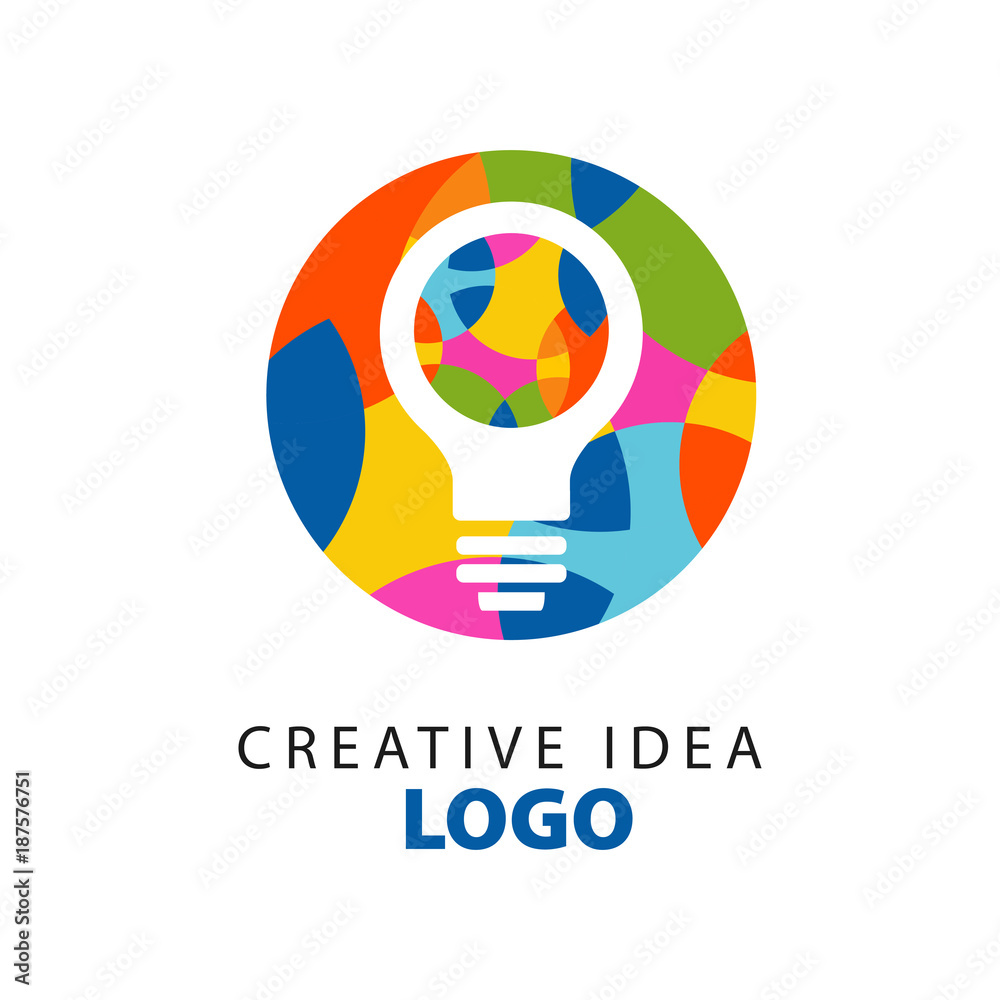 White electric light bulb sign on geometric patterned circle illustration for creative idea logo template. Minimalistic label design. Flat vector isolated on white White electric light bulb sign on geometric patterned circle illustration for creative idea logo template. Minimalistic label design. Flat vector isolated on white