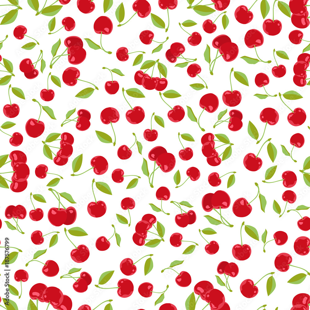 Cherry seamless pattern. Vector texture for textile, wrapping, wallpapers and other surfaces. Flat vector. Cherry seamless pattern. Vector texture for textile, wrapping, wallpapers and other surfaces. Flat vector.