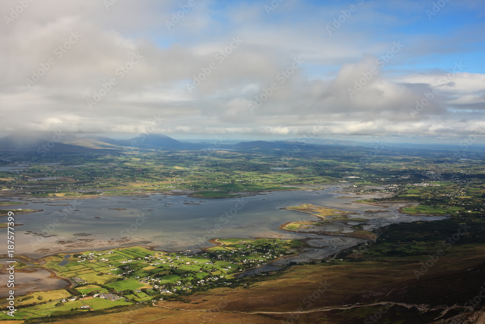 spectacular views of Clew Bay and westport from Croagh patrick mountain, Ireland, Mayo, westport