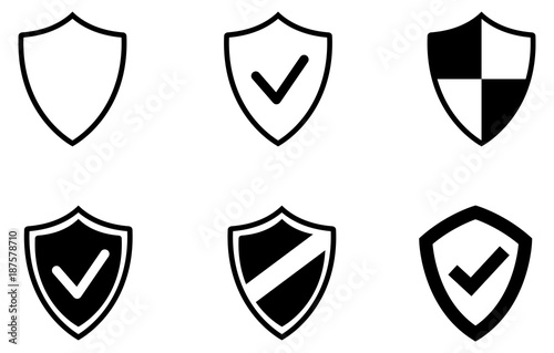 Black web security shield vector icons pack