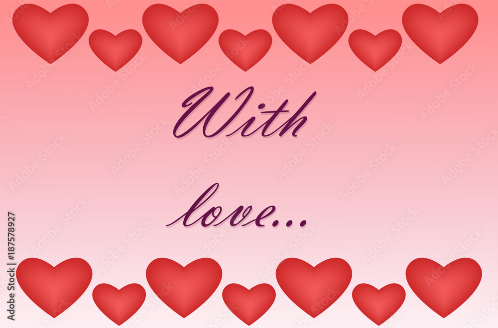 Love heart vector background with text with love. Design element