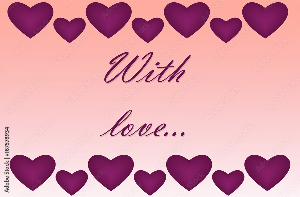 Love heart vector background with text with love. Design element