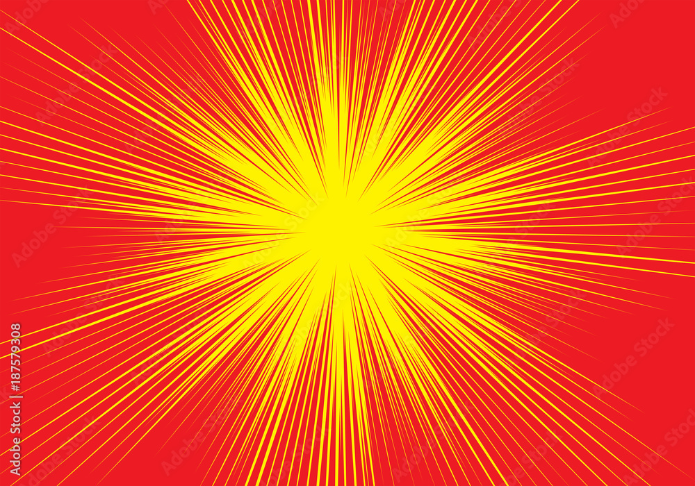 Abstract radial red line zoom speed light on yellow for comic cartoon background vector illustration. Abstract radial red line zoom speed light on yellow for comic cartoon background vector illustration.