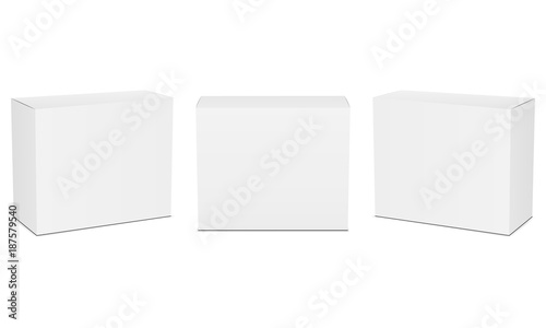 Set of small white cardboard boxes mockups. Vector illustration