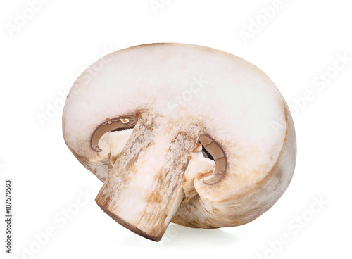 half cut of champignon mushroom isolated on white background