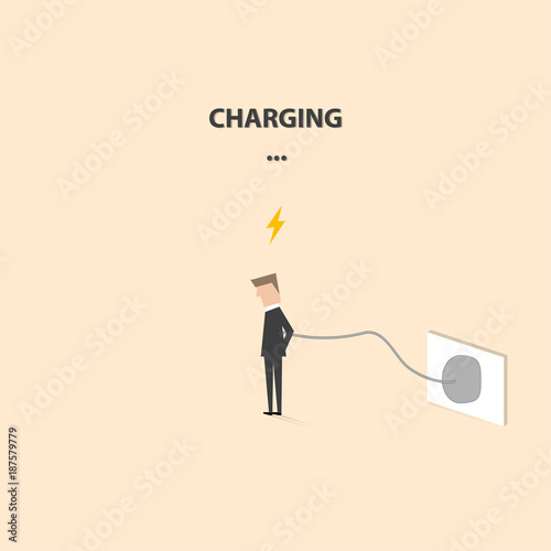 Businessman without energy at work. Burnout syndrome concept. Abstract vector illustration.
