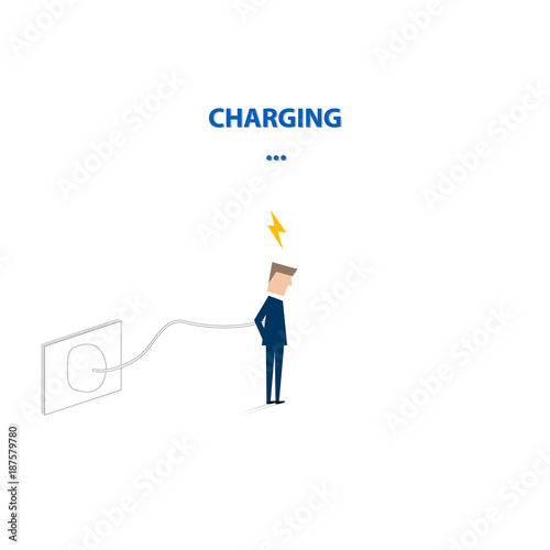 Businessman without energy at work. Burnout syndrome concept. Abstract vector illustration.