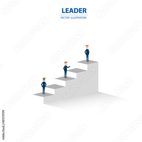 Businessmen stand on the column graph with the leader on top to lead the team. Business concept of success. Vector illustration. © porrot
