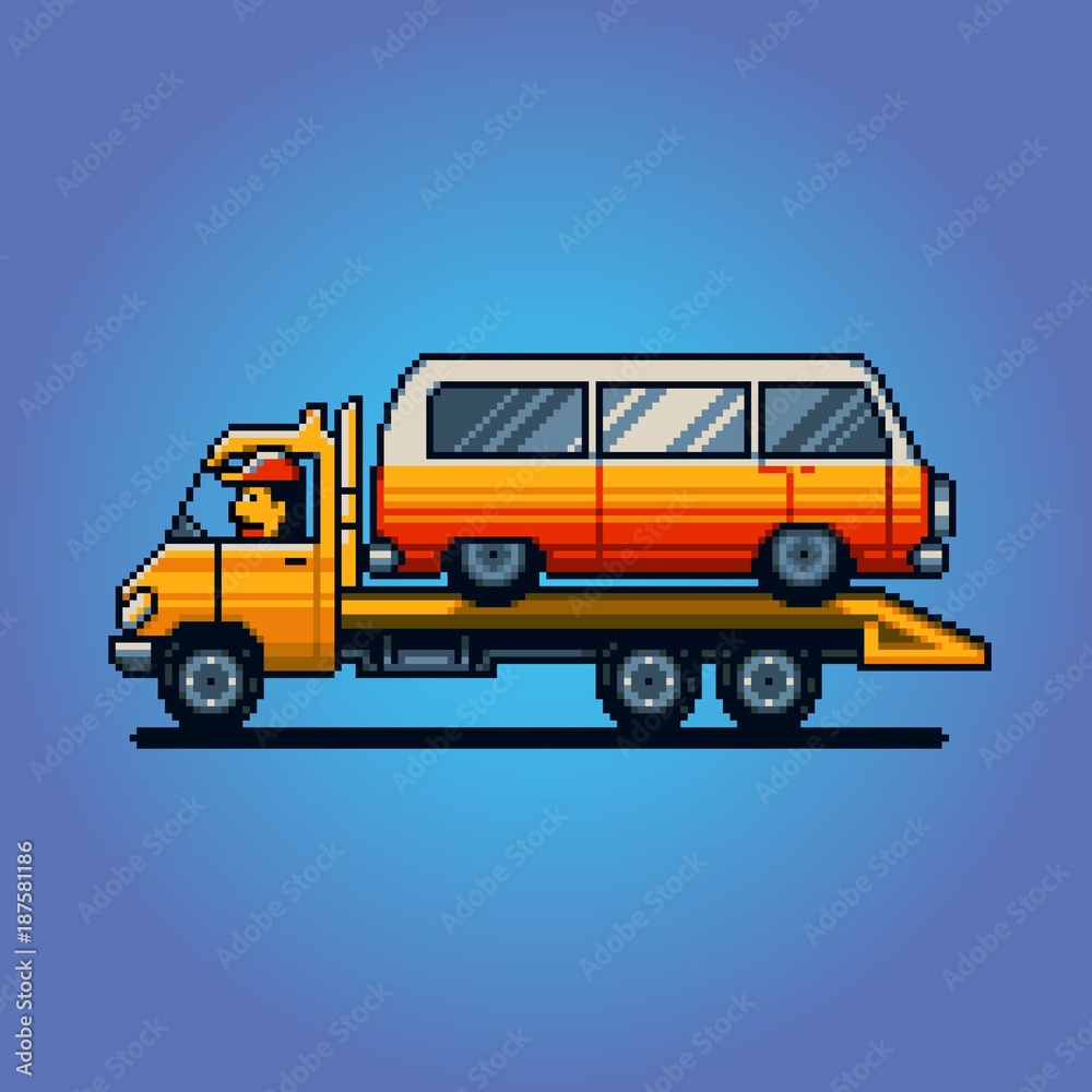 Tow truck pixel art vector illustration