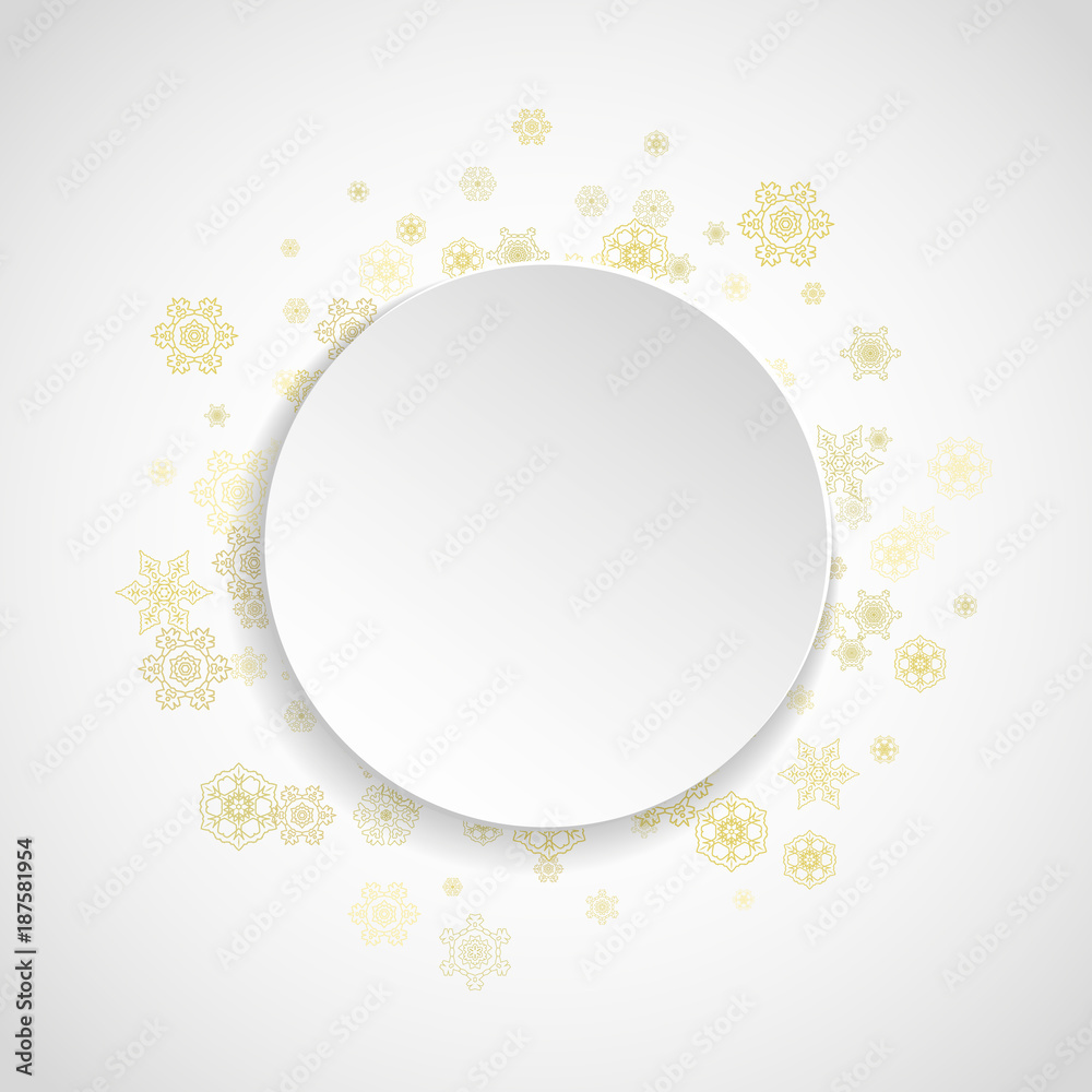 Christmas snow on white background. Glitter frame for winter banners, gift coupon, voucher, ads, party event. Paper banner with golden Christmas snow. Square falling snowflakes for holiday Christmas snow on white background. Glitter frame for winter banners, gift coupon, voucher, ads, party event. Paper banner with golden Christmas snow. Square falling snowflakes for holiday