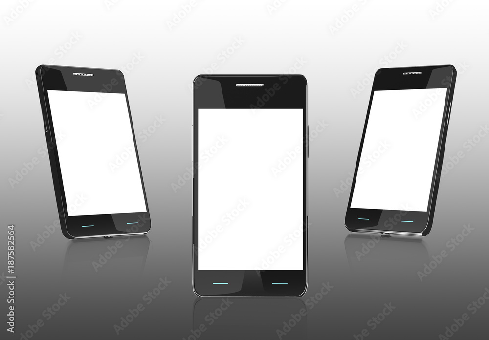Smart phone (mobile phone) with empty screen on gray gradient background. Mock up template Smart phone (mobile phone) with empty screen on gray gradient background. Mock up template