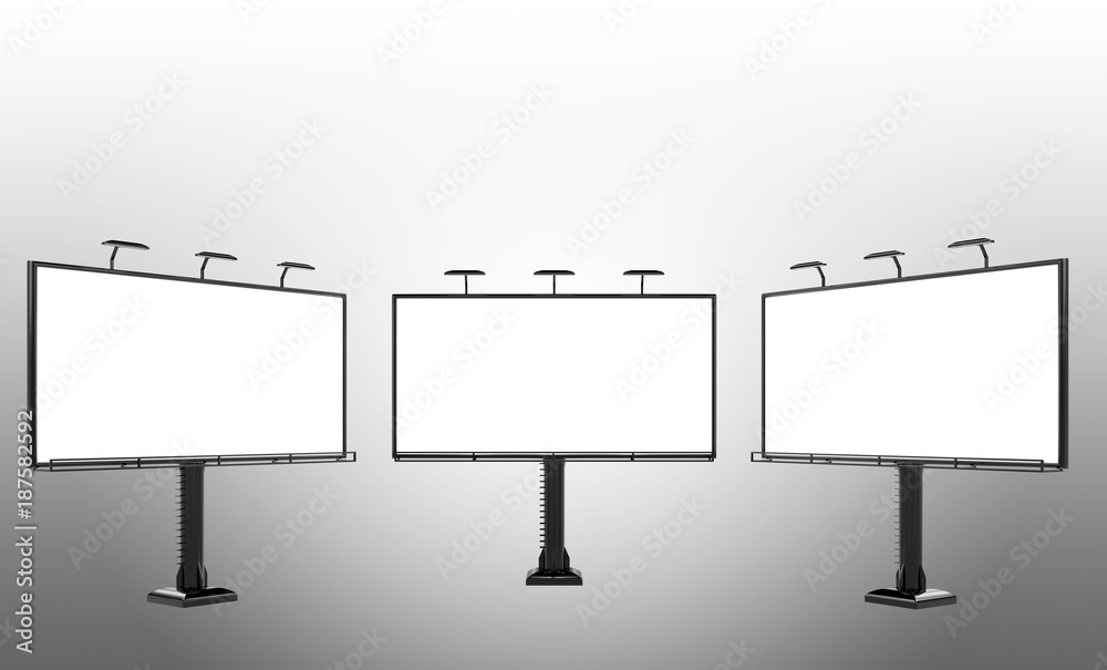 Obraz premium 3D rendering of blank billboard (empty advertisement) on gray background - mock up template