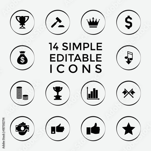 Set of 14 success filled icons