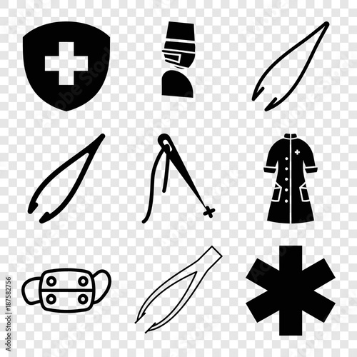 Set of 9 surgery filled and outline icons