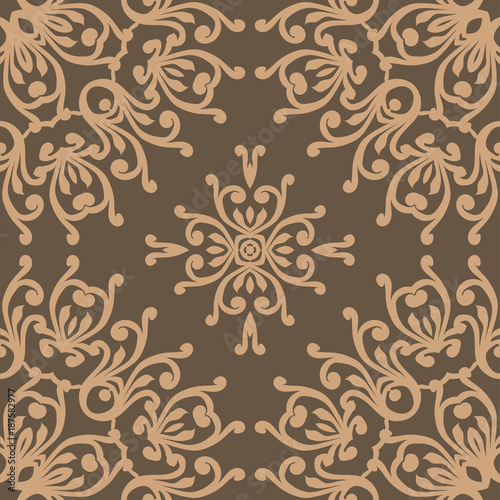 Seamless pattern oriental ornament. Textile print. Islamic vector design. Floral tiles.