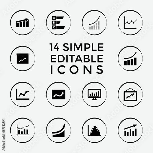 Set of 14 statistic filled icons