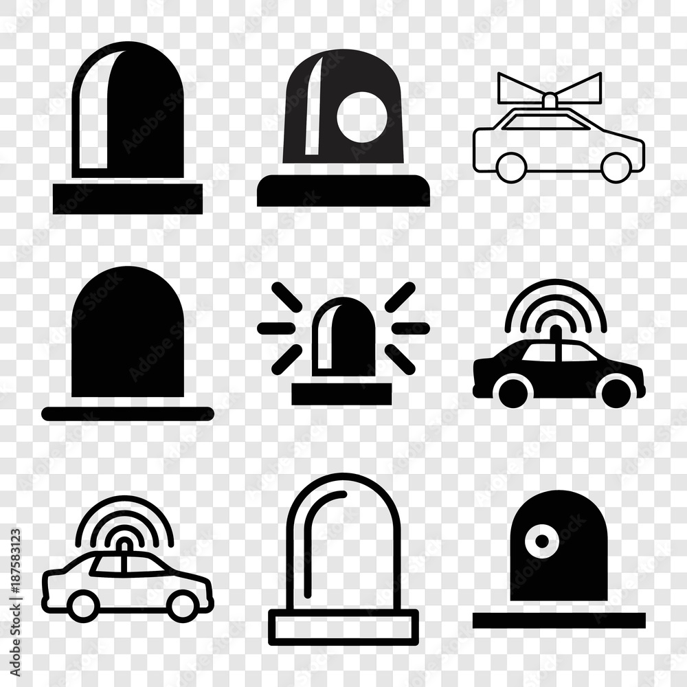 Set of 9 siren filled and outline icons Set of 9 siren filled and outline icons