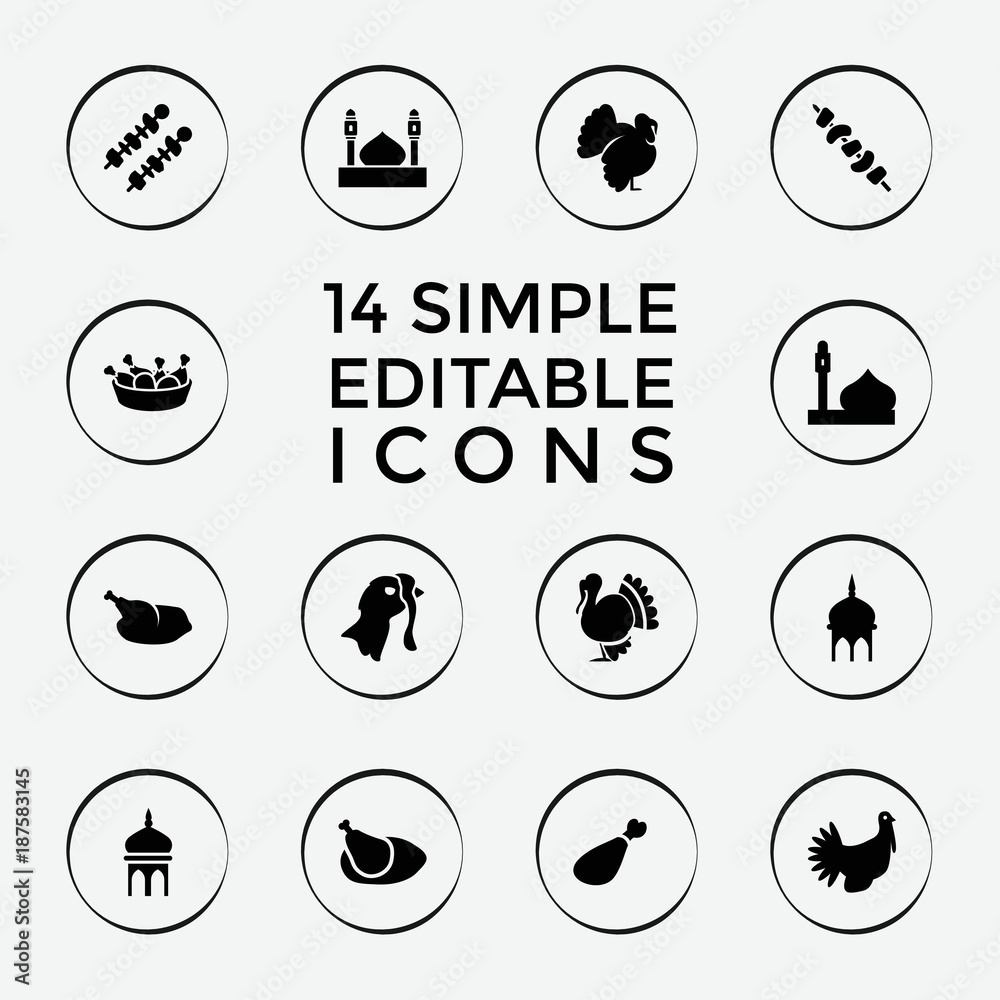 Set of 14 turkey filled icons Set of 14 turkey filled icons