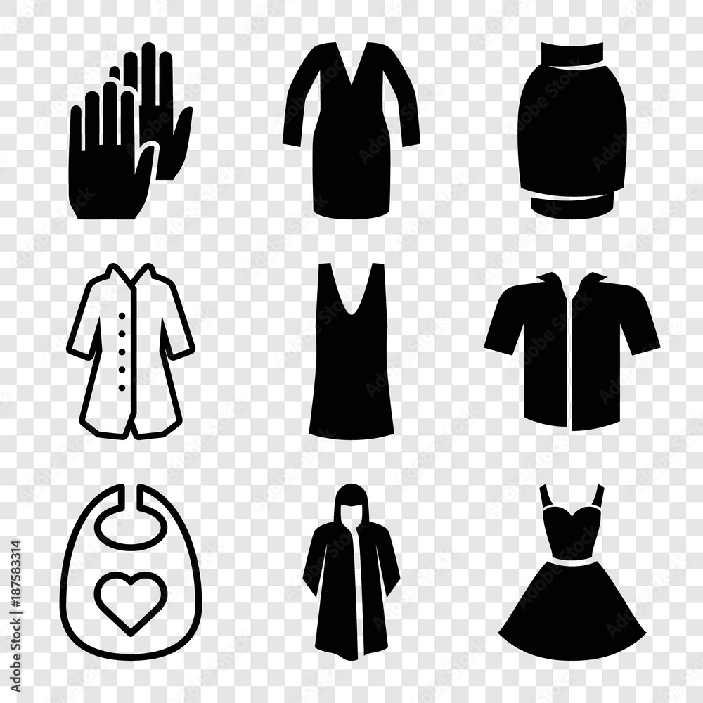 Set of 9 wear filled and outline icons Set of 9 wear filled and outline icons