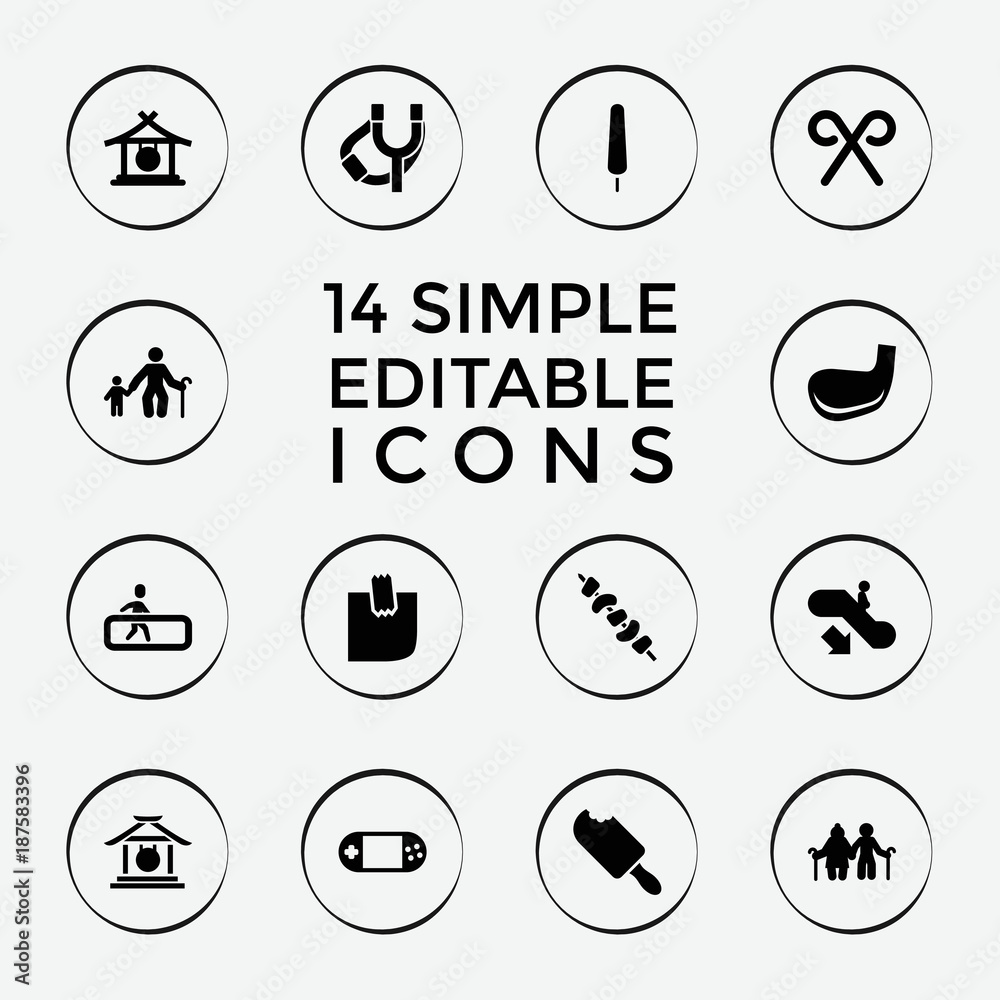 Set of 14 stick filled icons Set of 14 stick filled icons