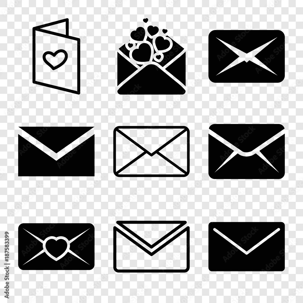 Set of 9 envelope filled and outline icons Set of 9 envelope filled and outline icons