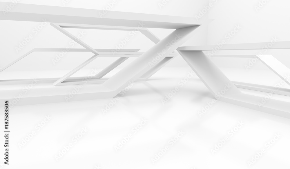 3D Rendering Of Abstract Shapes Interior White Background
