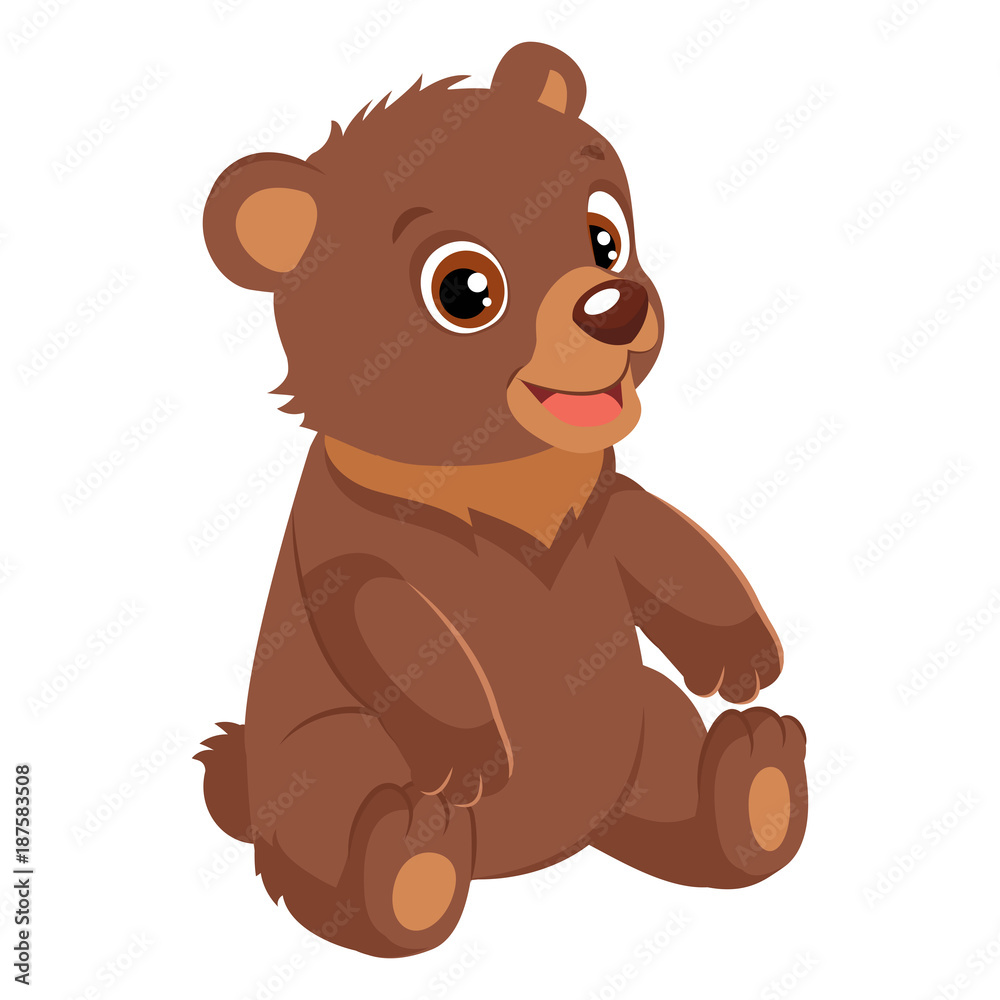 Cute Happy Little Bear Vector Illustration. Smiling Teddy Bear. Cartoon  Vector Character On White Background. Stock Vector | Adobe Stock