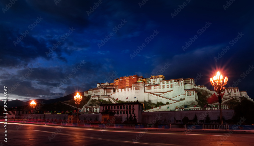 night view of Potala Palace in Lhasa, Tibet, China