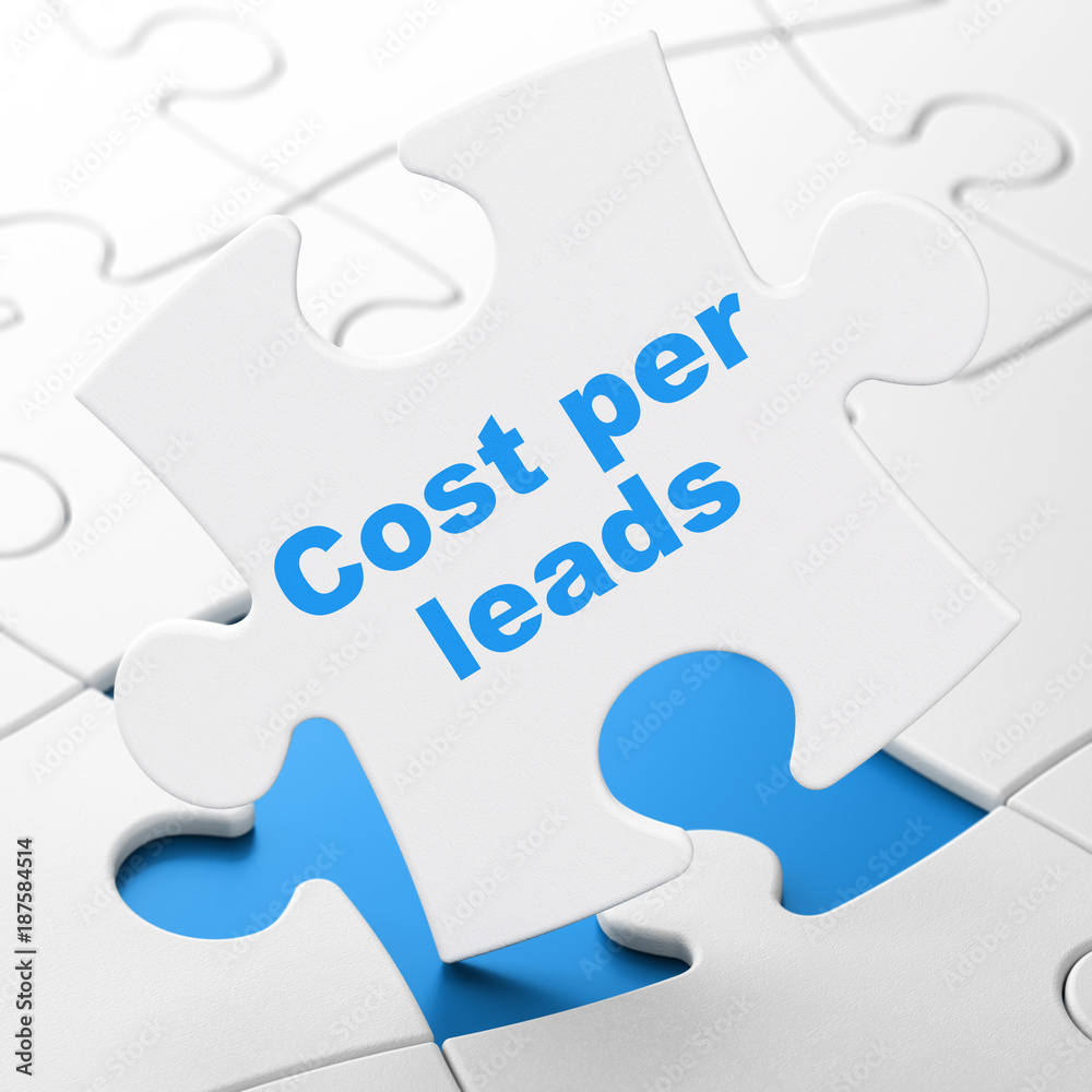 Finance concept: Cost Per Leads on White puzzle pieces background, 3D rendering