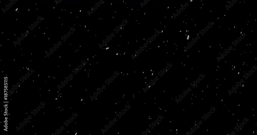 christmas real snowflakes falling snow from top, winter holiday xmas with stars seamless loop on black background