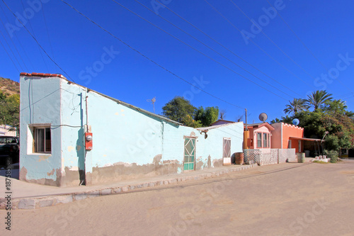Colorful traditional houses in the streets of the Mission San Ignacio, Baja California Sur, Mexico