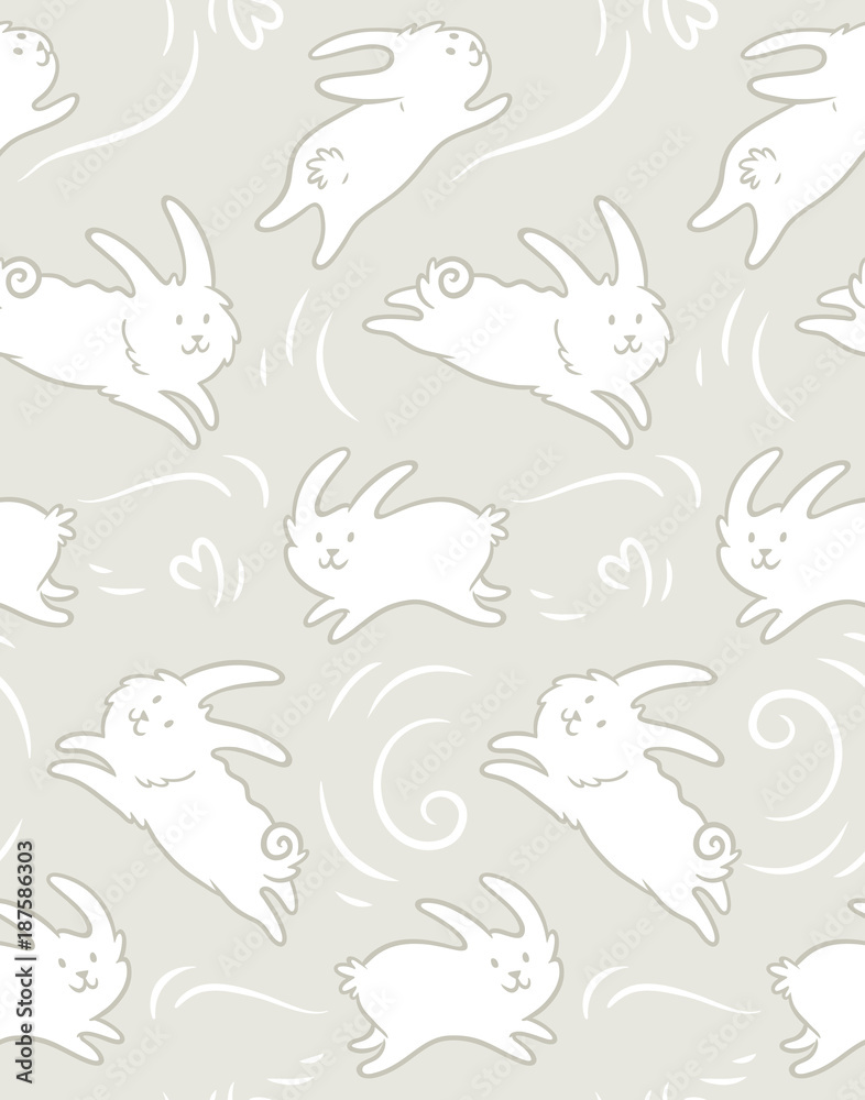 Seamless pattern with cute rabbits shapes