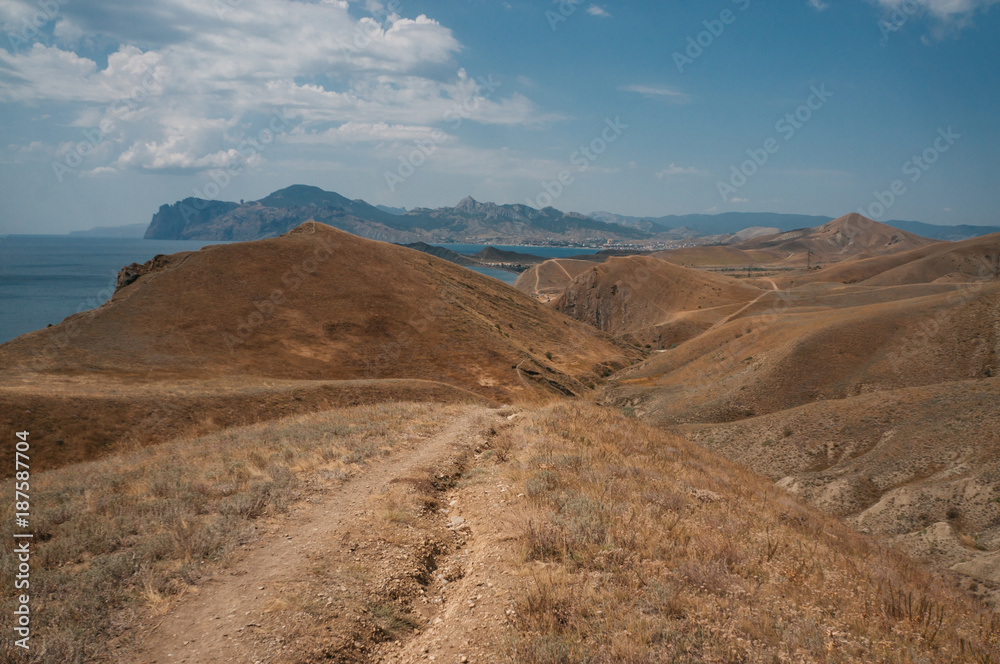 Road in beautiful summer landscape in Crimean mountains, Ukraine, May 2013