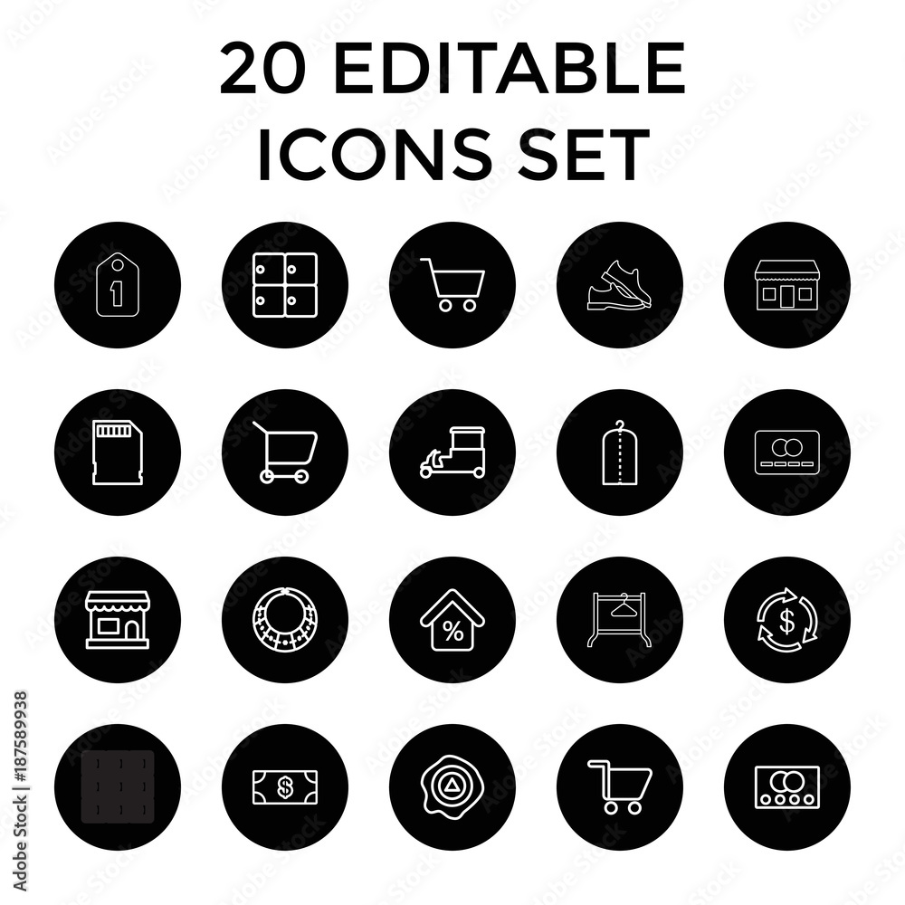 Store icons. set of 20 editable outline store icons Store icons. set of 20 editable outline store icons