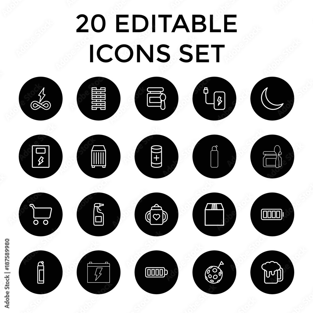 Full icons. set of 20 editable outline full icons